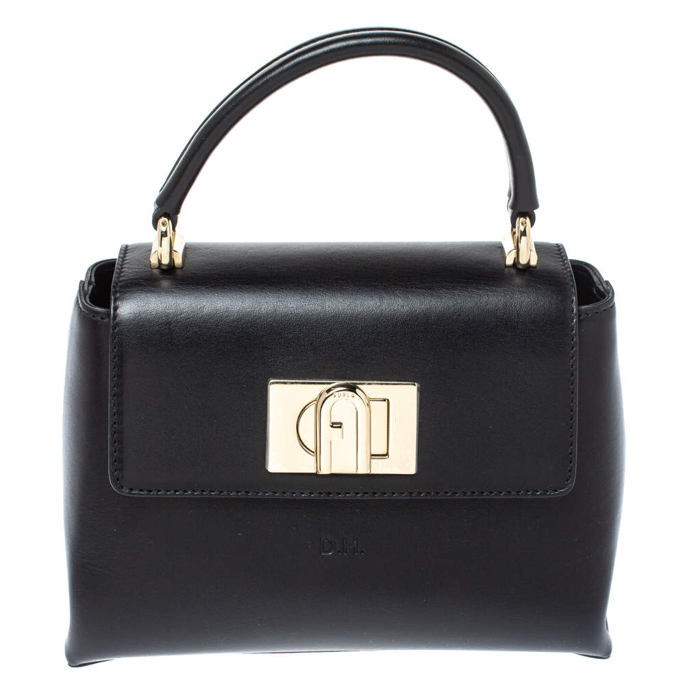 Pre Owned Furla Black Leather Mini 1927 Top Handle Bag