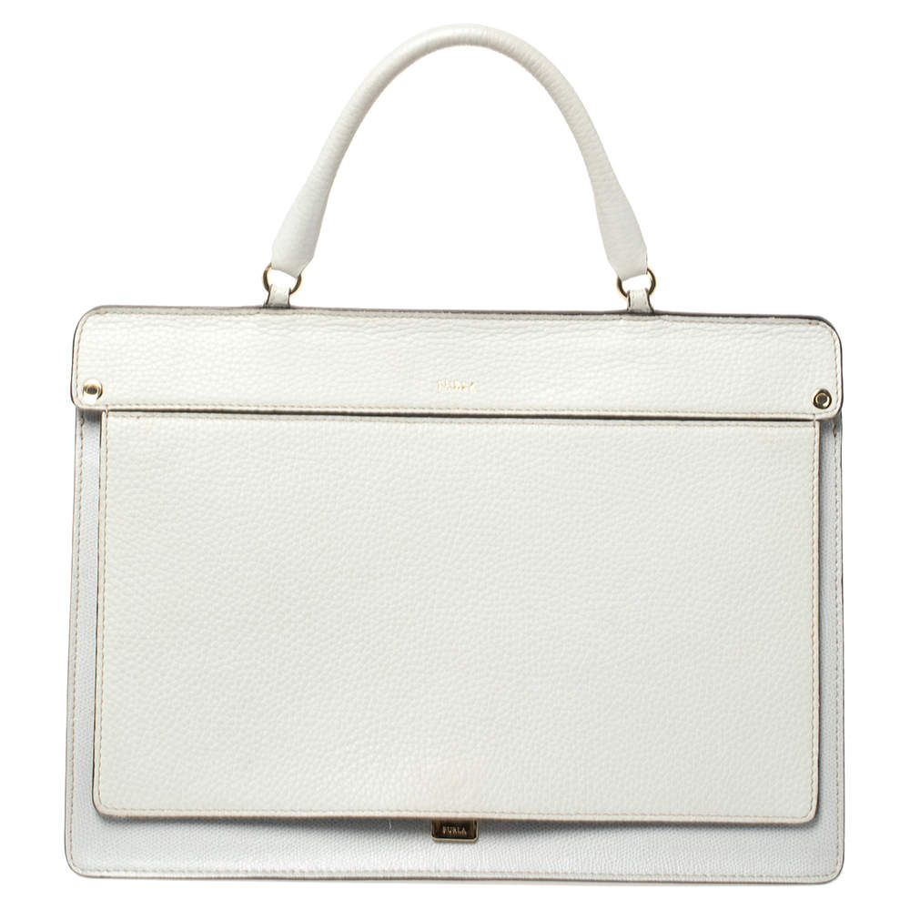 Pre Owned Furla Grey Leather Flap Top Handle Bag