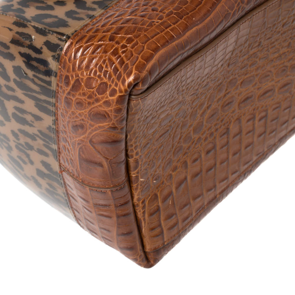 Furla Brown Leopard Print Rubber and Croc Embossed Leather Medium Candy  Satchel Furla