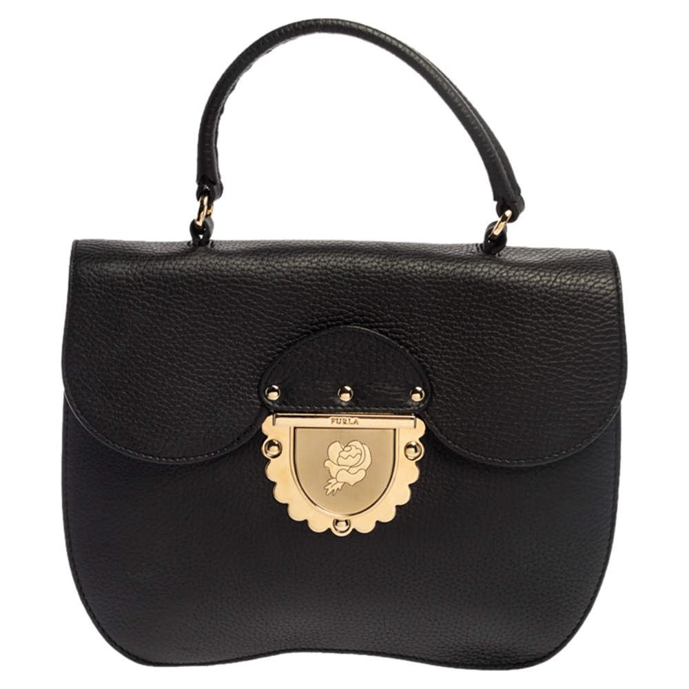 Pre Owned Furla Black Leather Ducale Top Handle Bag