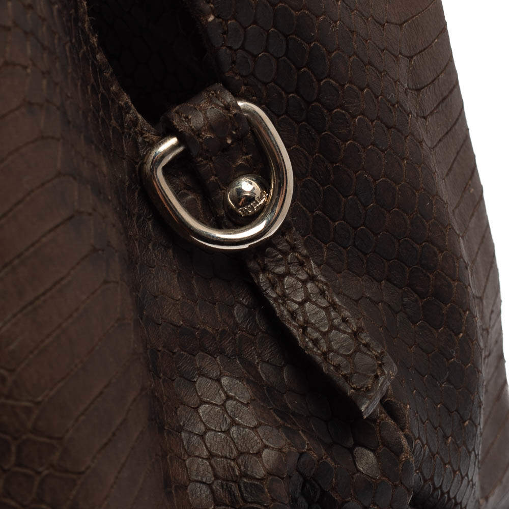 Furla Dark Brown Python Embossed Leather Elisabeth Hobo