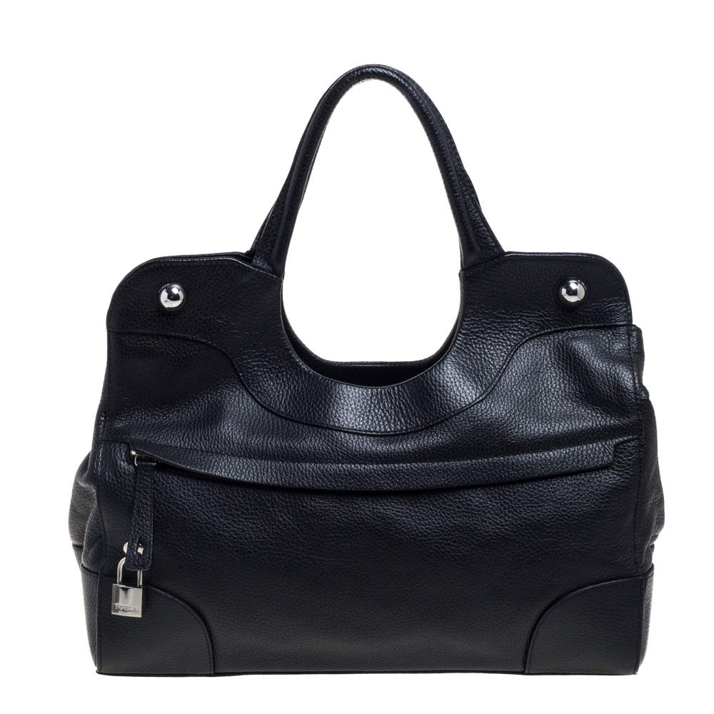Furla Black Textured Leather Hobo