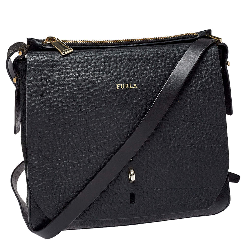 Furla Black Leather and Suede Messenger Bag Furla TLC