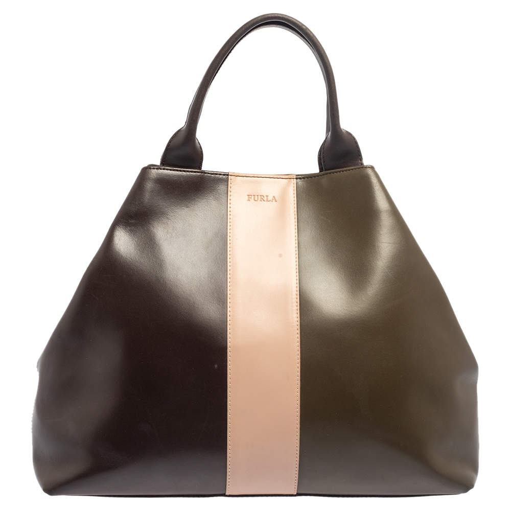 Pre Owned Furla Tri Color Leather Tote