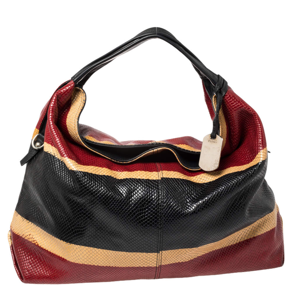 Pre Owned Furla Multicolor Python Embossed Leather Hobo