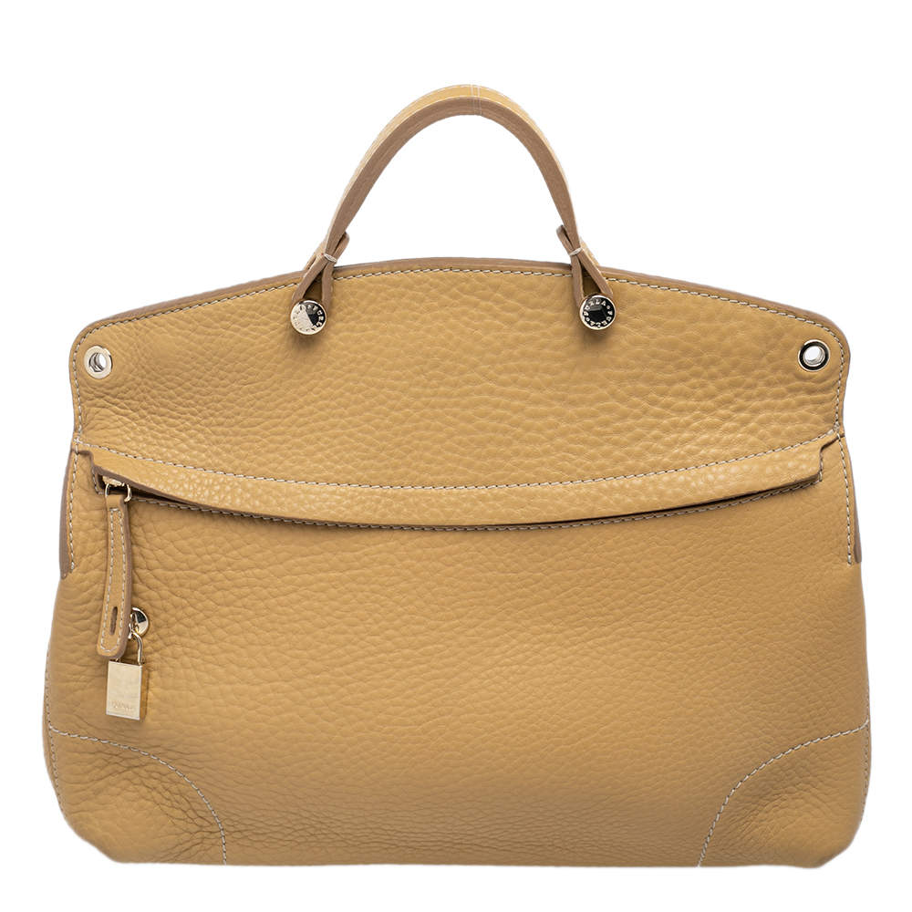 Pre Owned Furla Yellow Leather Piper Top Handle Bag