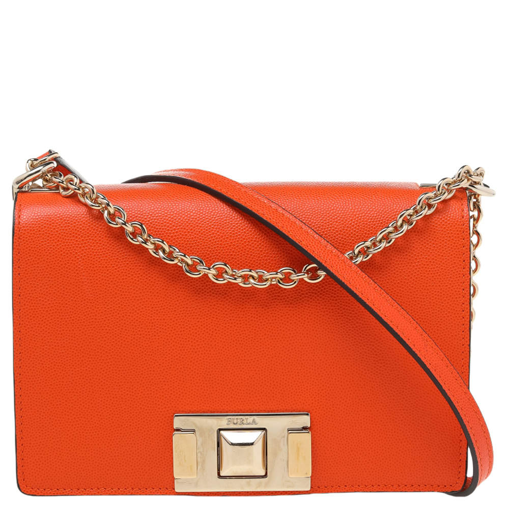 Pre Owned Furla Orange Leather Mimi Shoulder Bag