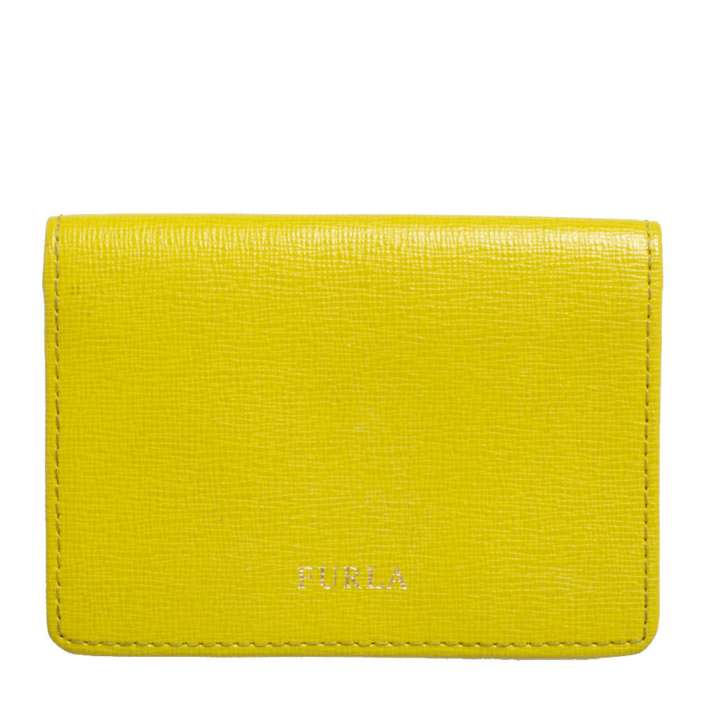 Pre Owned Furla Lime Green Leather Bifold Card Holder