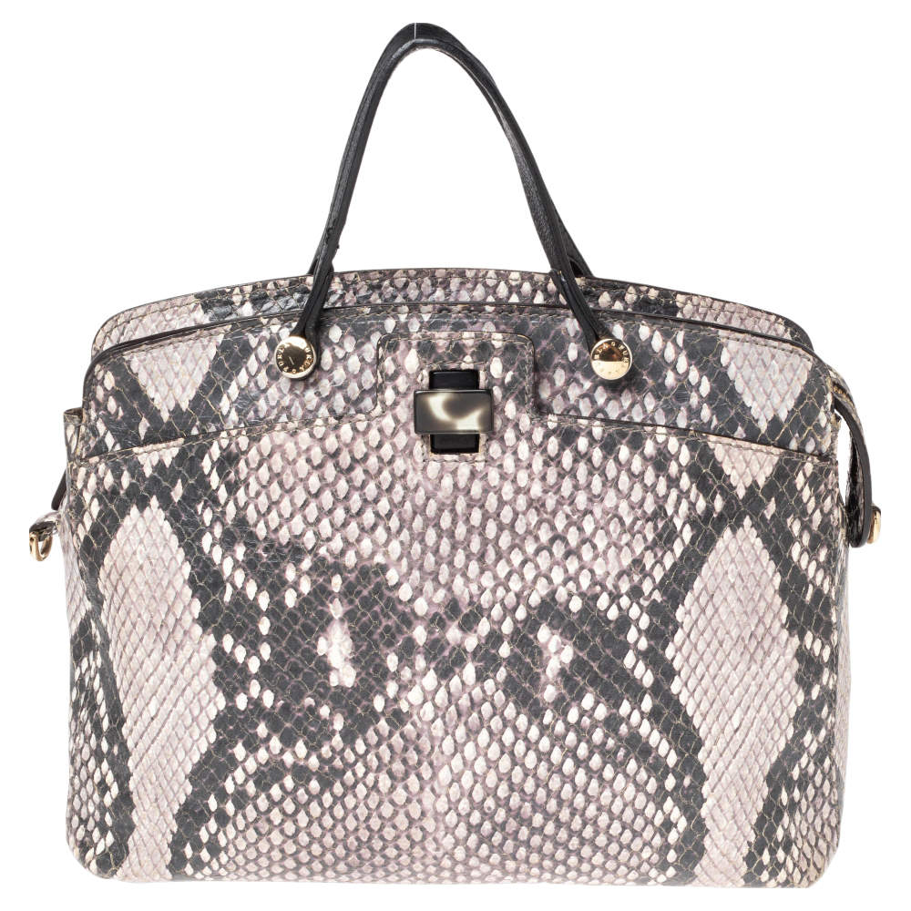 مملوكة مسبقًا Furla Black/White Python Embossed Leather Piper Satchel