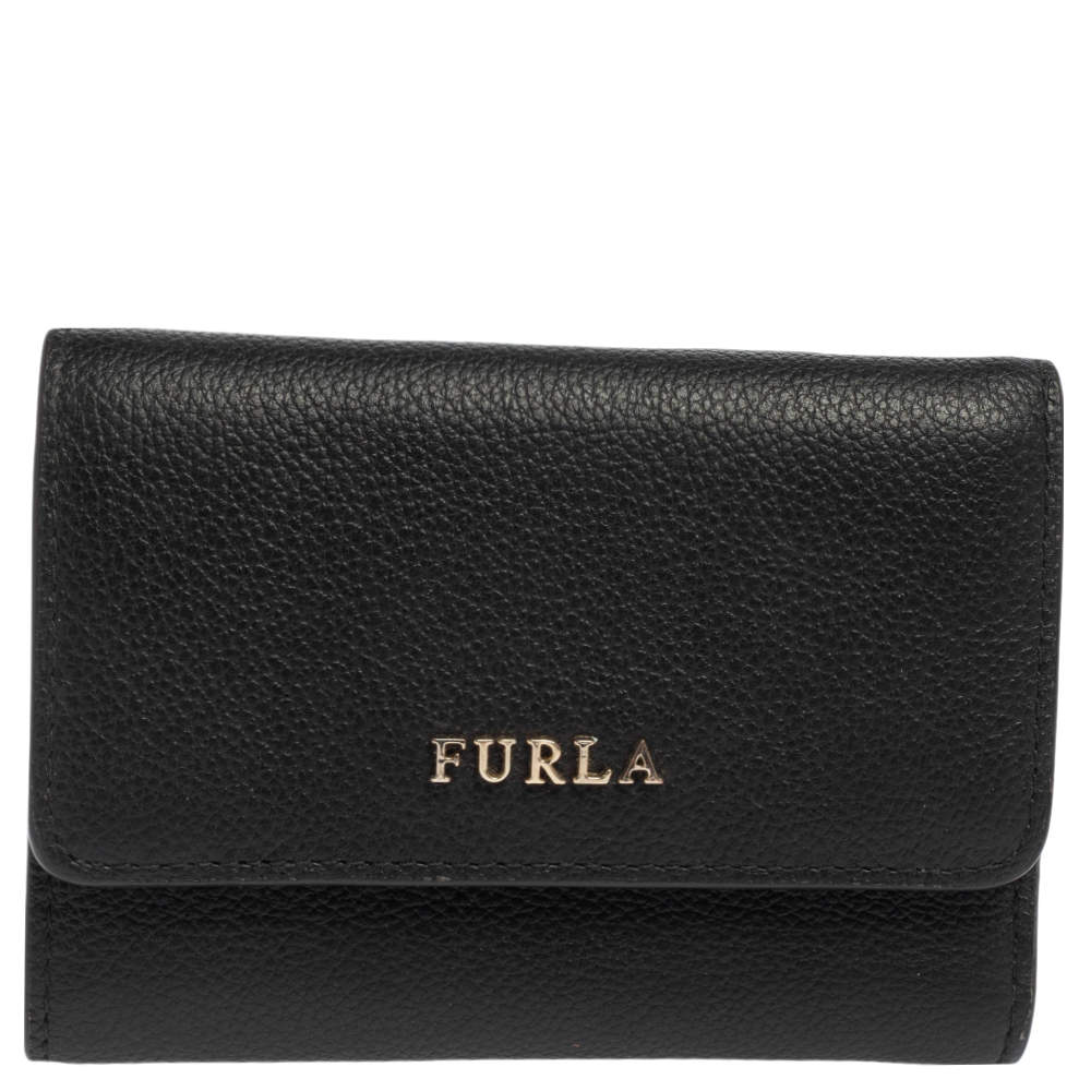 Pre Owned Furla Black Leather Tri Fold Wallet