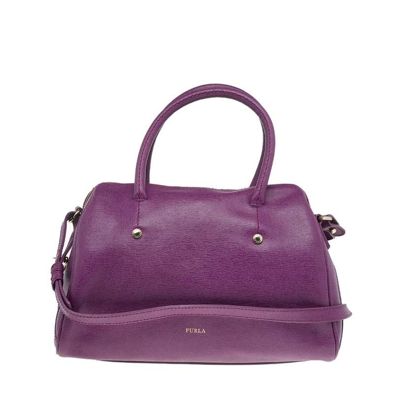 Pre Owned Furla Purple Saffiano Leather Boston Bag