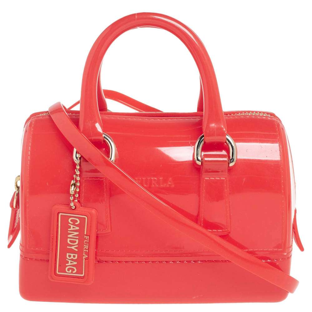 Furla Candy Red Glossy Rubber Mini Candy Satchel