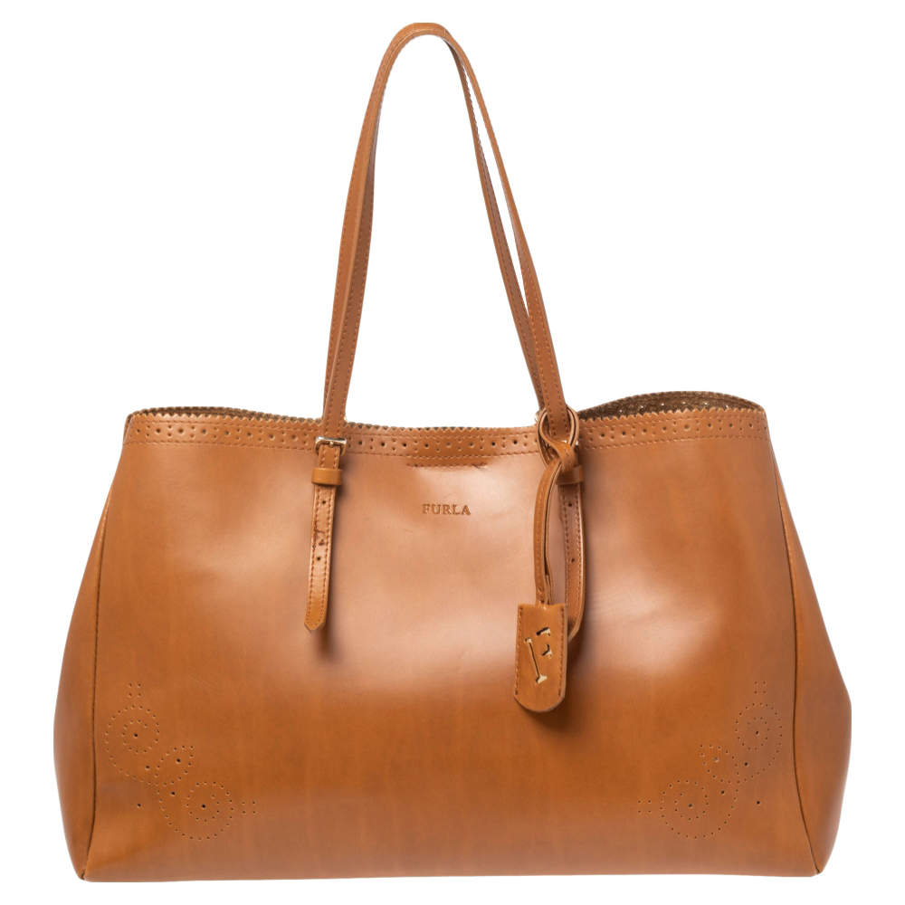 مملوكة مسبقًا Furla Brown Perforated Leather Tote