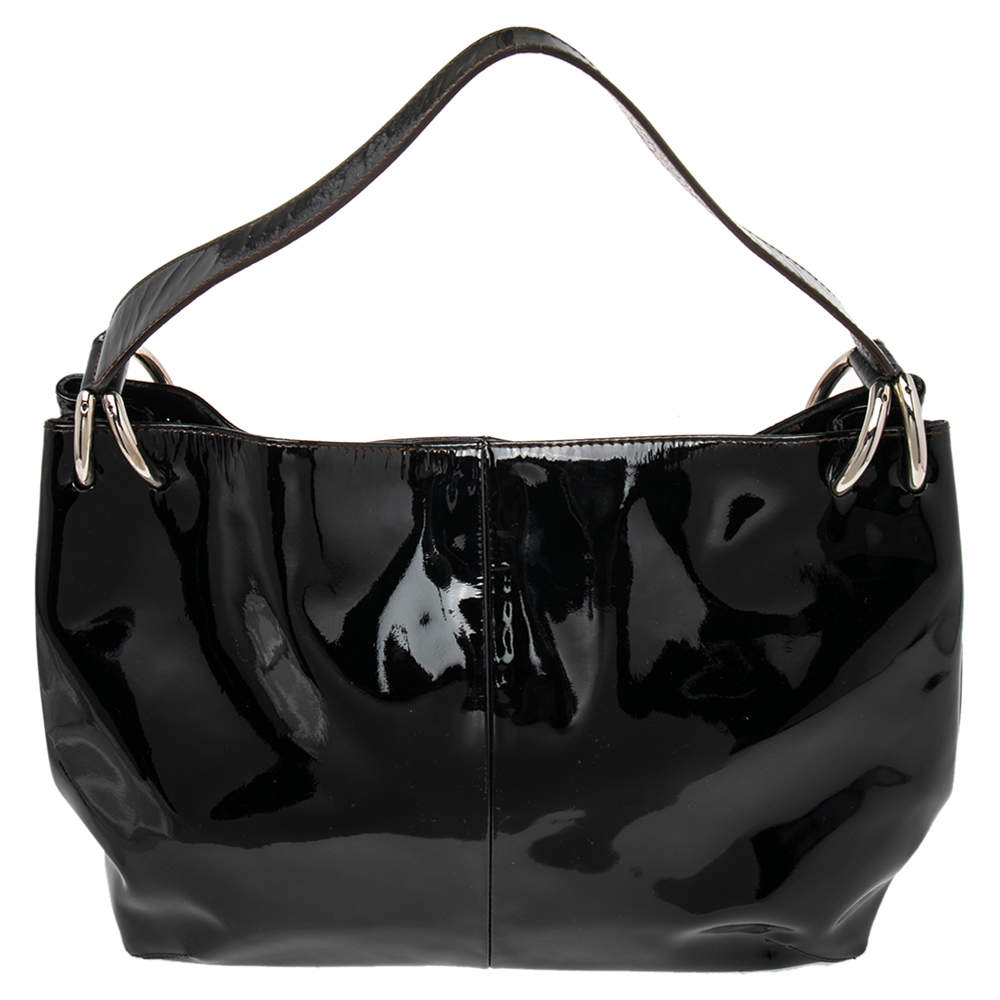 Furla Ninfea Black sale patent leather hobo bag