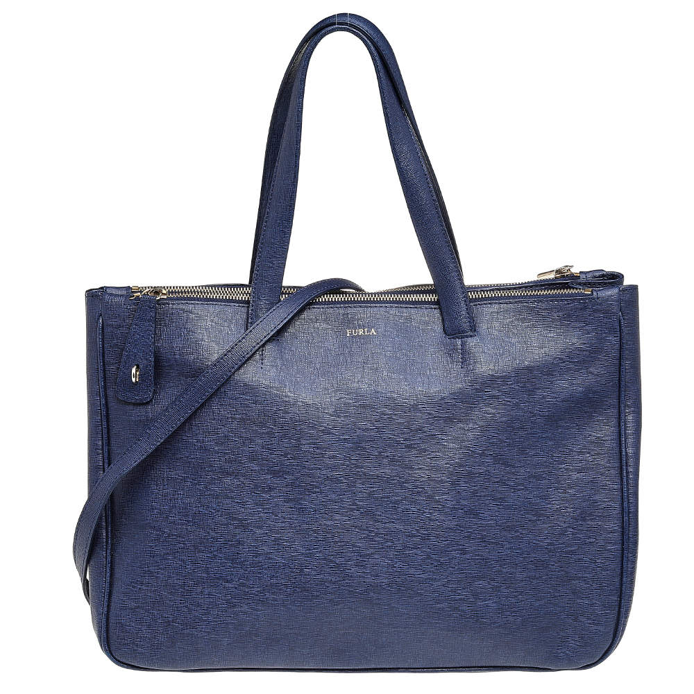 مملوكة مسبقًا Furla Navy Blue Leather Large Lotus Tote