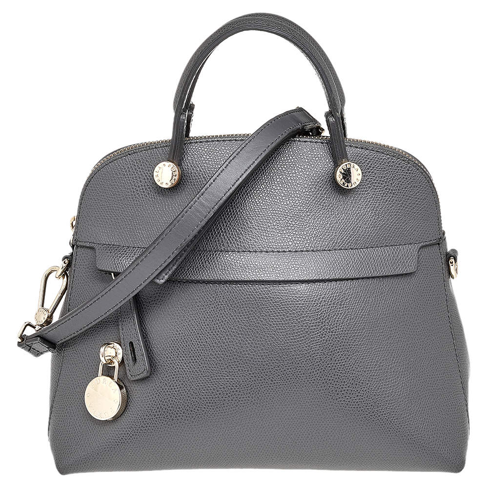 Pre Owned Furla Grey Leather Small Piper Satchel