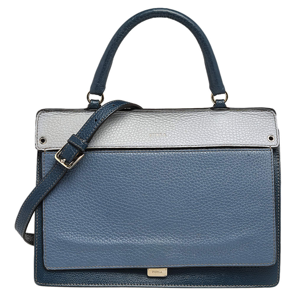 Pre Owned Furla Blue/Grey Leather Small Onice Top Handle Bag