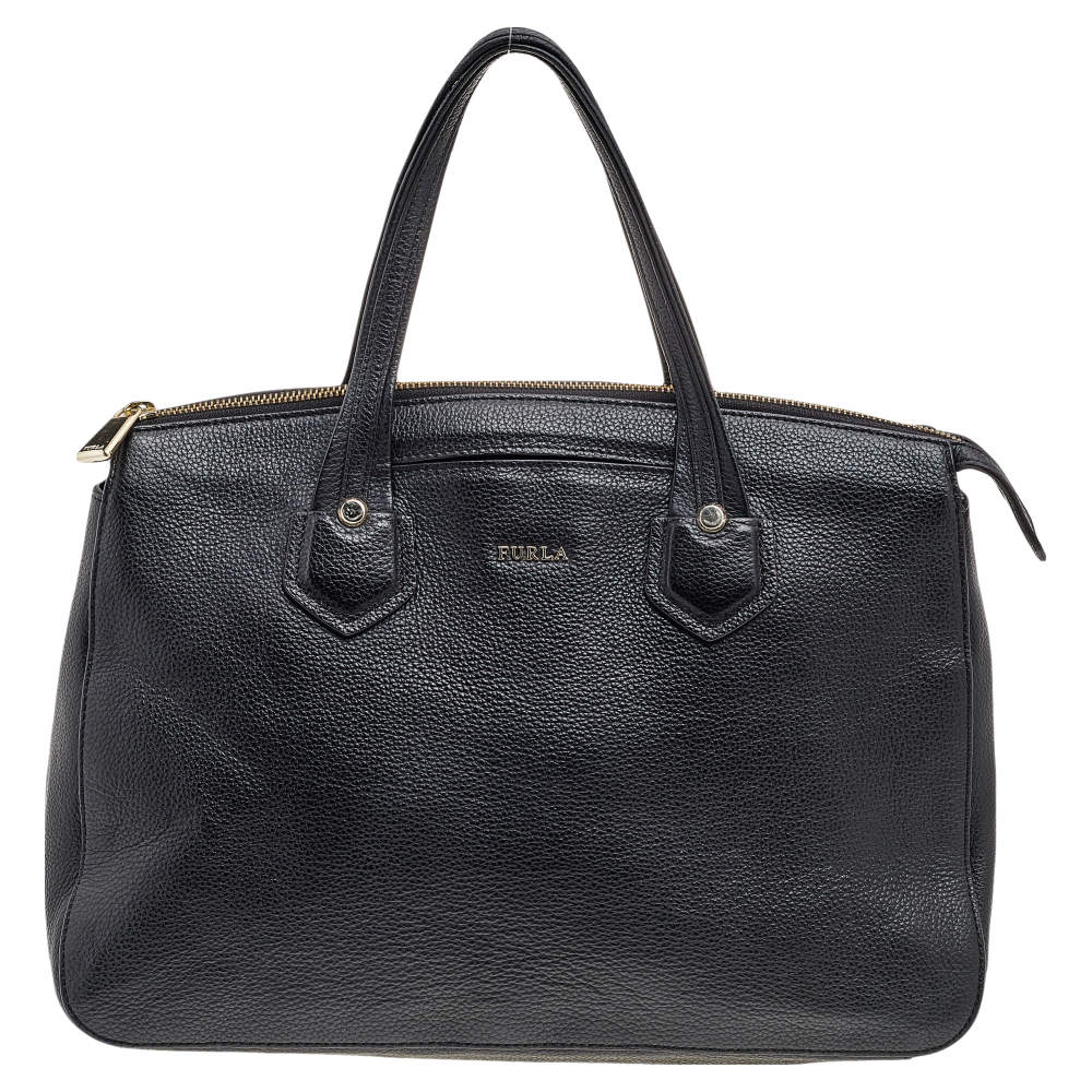 Pre Owned Furla Black Leather Large Giada Satchel
