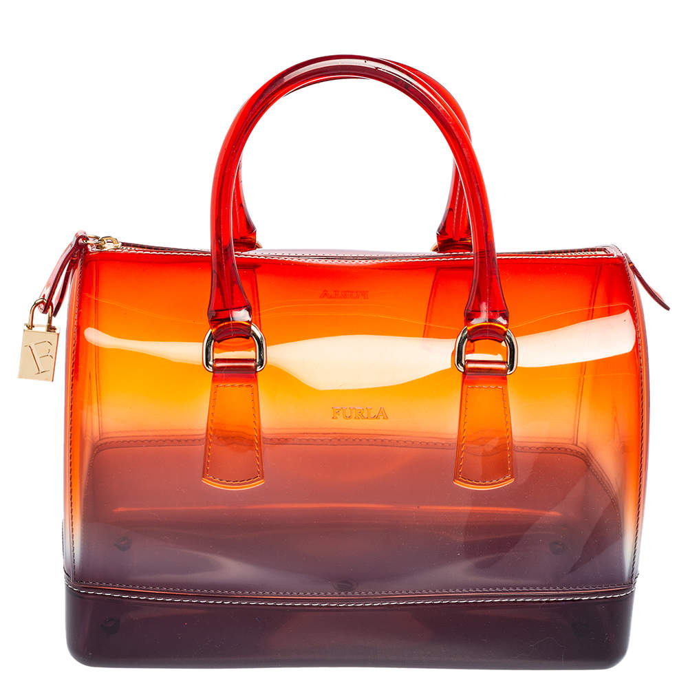 Pre Owned Furla Red/Black Rubber Medium Candy Satchel