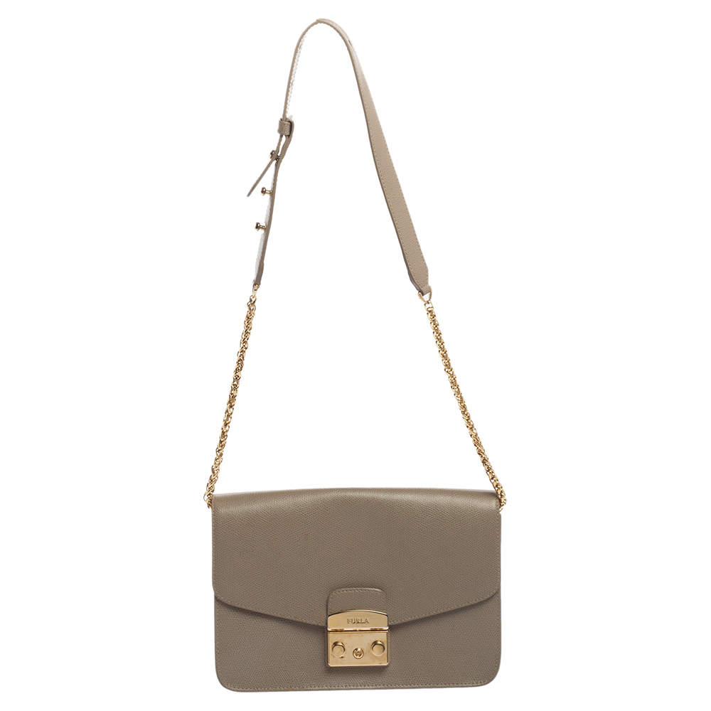 Furla Khaki Green Leather Metropolis Shoulder Bag Furla | The Luxury Closet