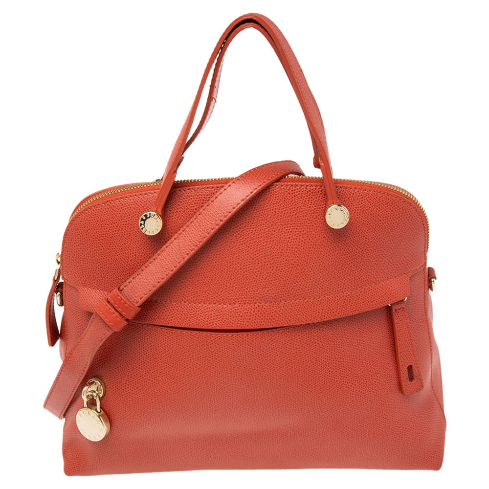 Pre Owned Furla Orange Leather Piper Dome Satchel