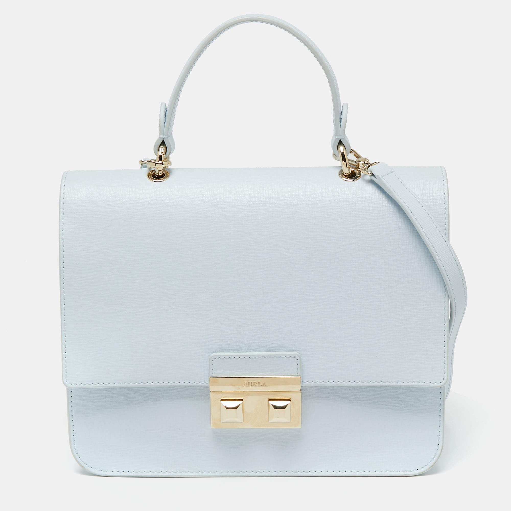 Pre Owned Furla Sky Blue Leather Bella Top Handle Bag
