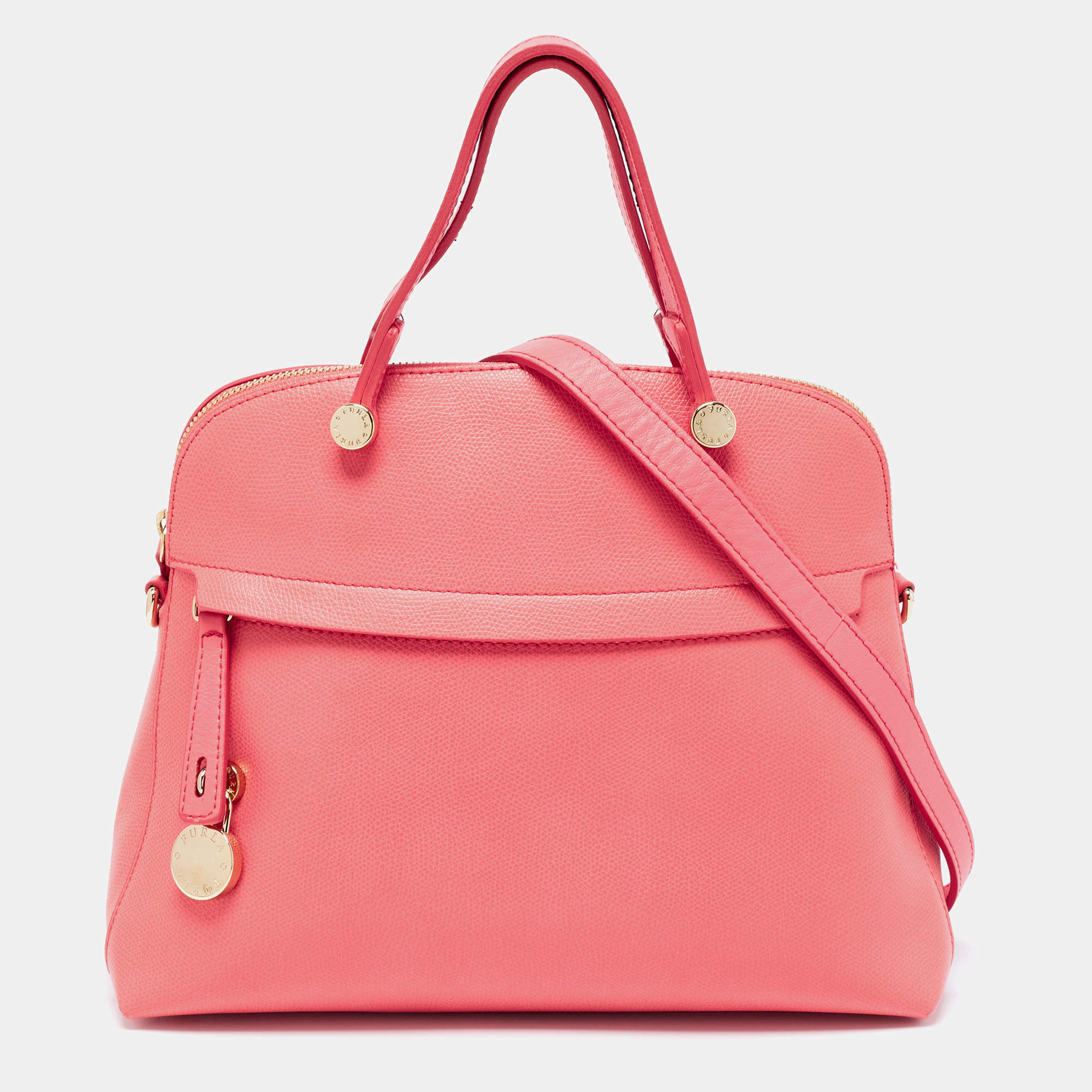 Furla Coral Pink Leather Piper Dome Satchel Furla | The Luxury Closet