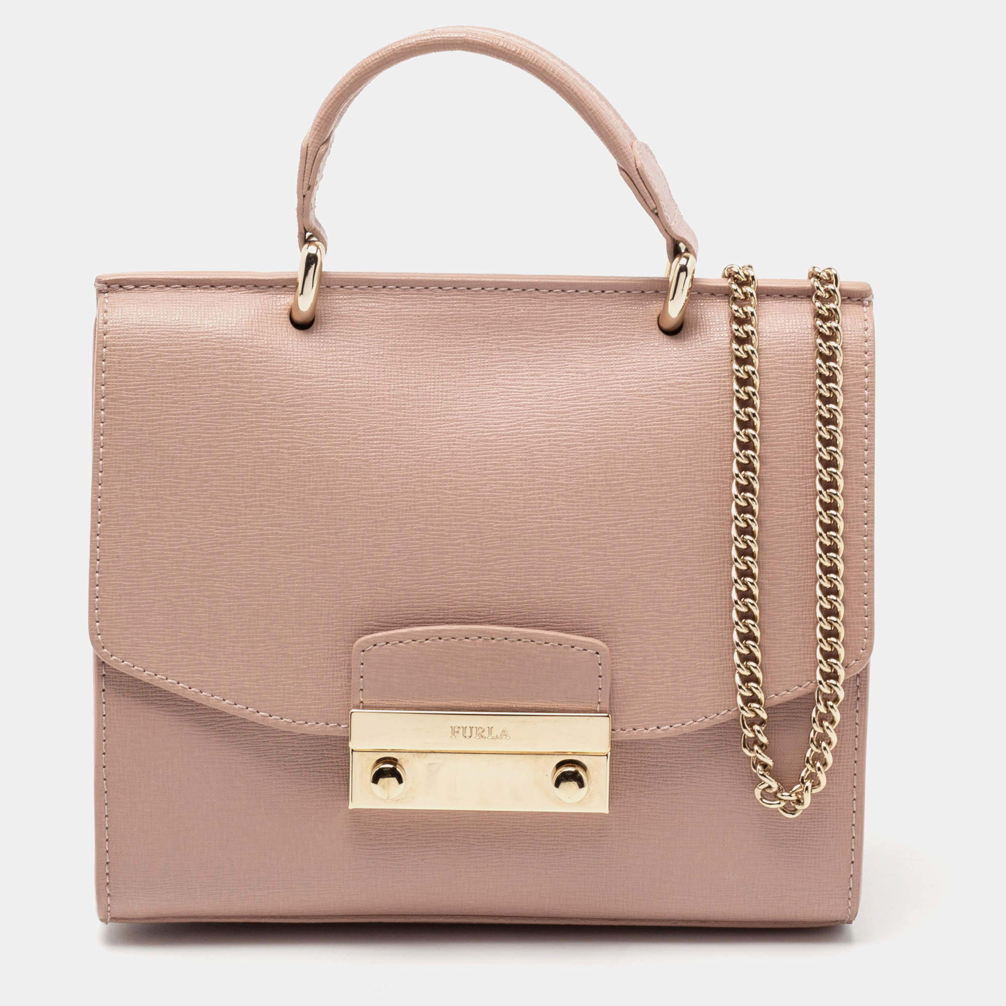 Pre Owned Furla Pink Leather Metropolis Top Handle Bag