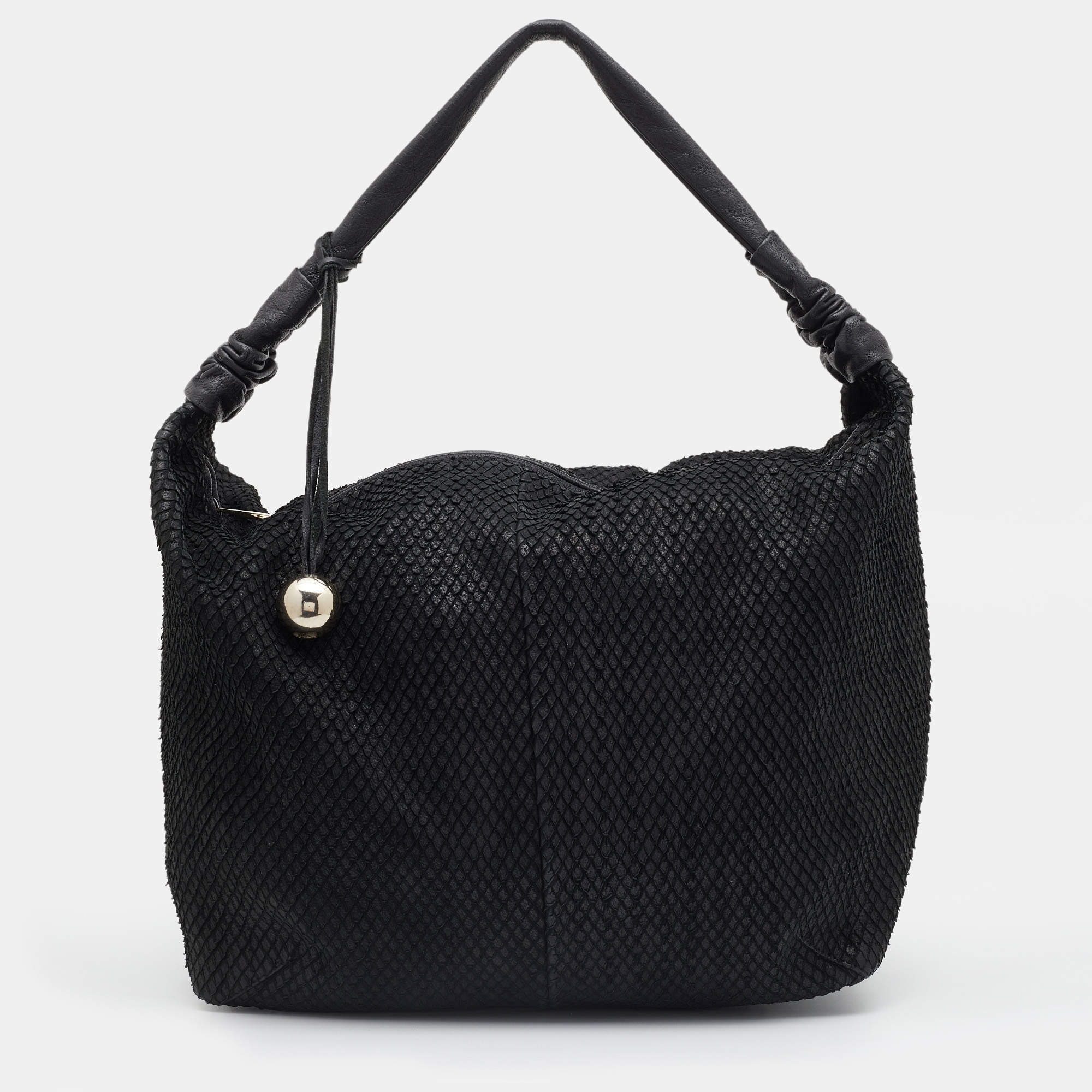 Furla Black Python Embossed Leather Hobo