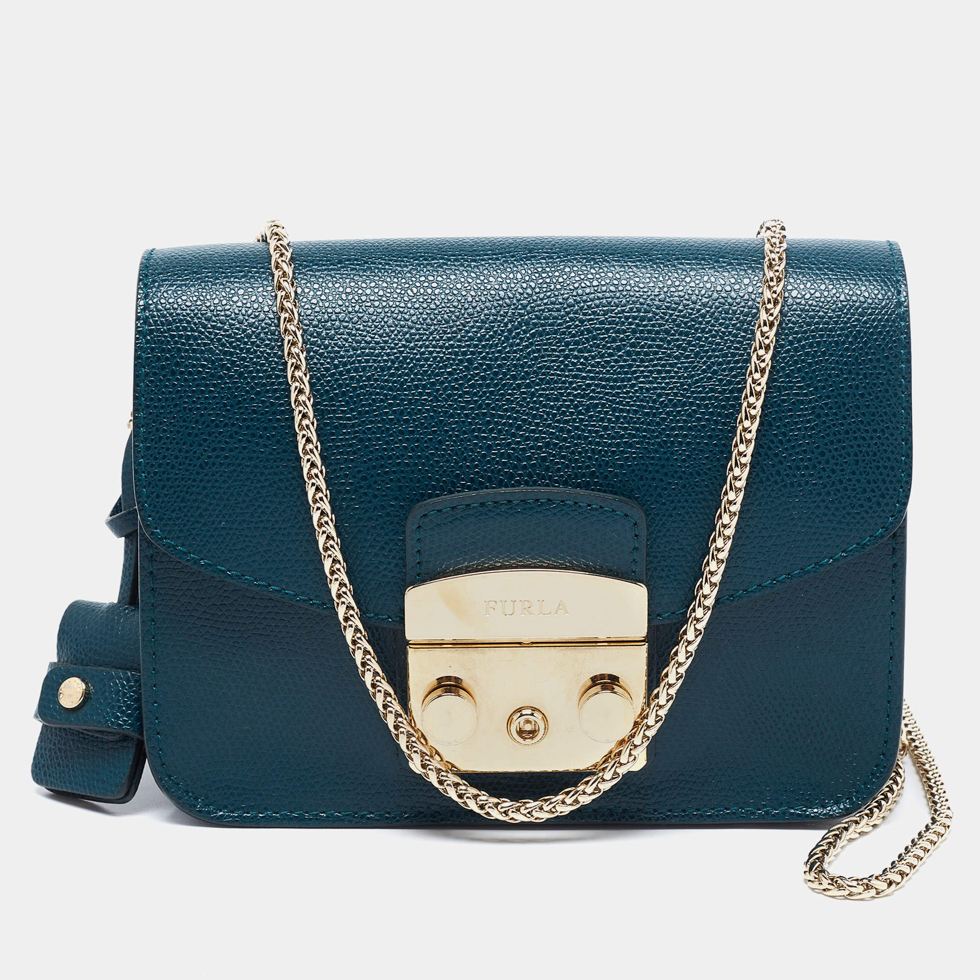 مملوكة مسبقًا Furla Green Leather Mini Metropolis Shoulder Bag