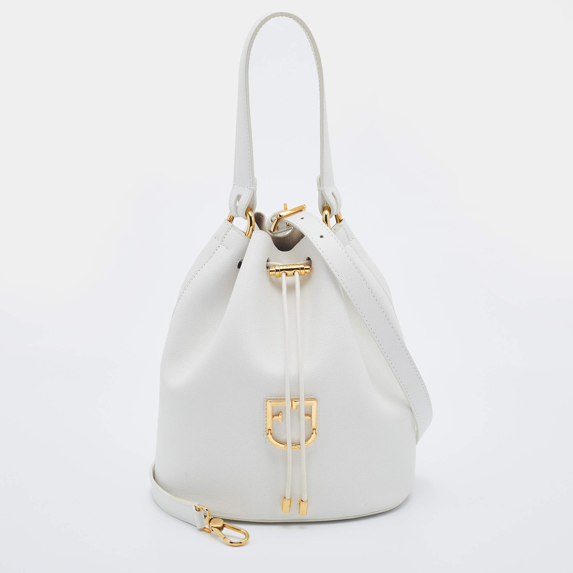 FURLA Stacy hot White Drawstring Leather Handbag