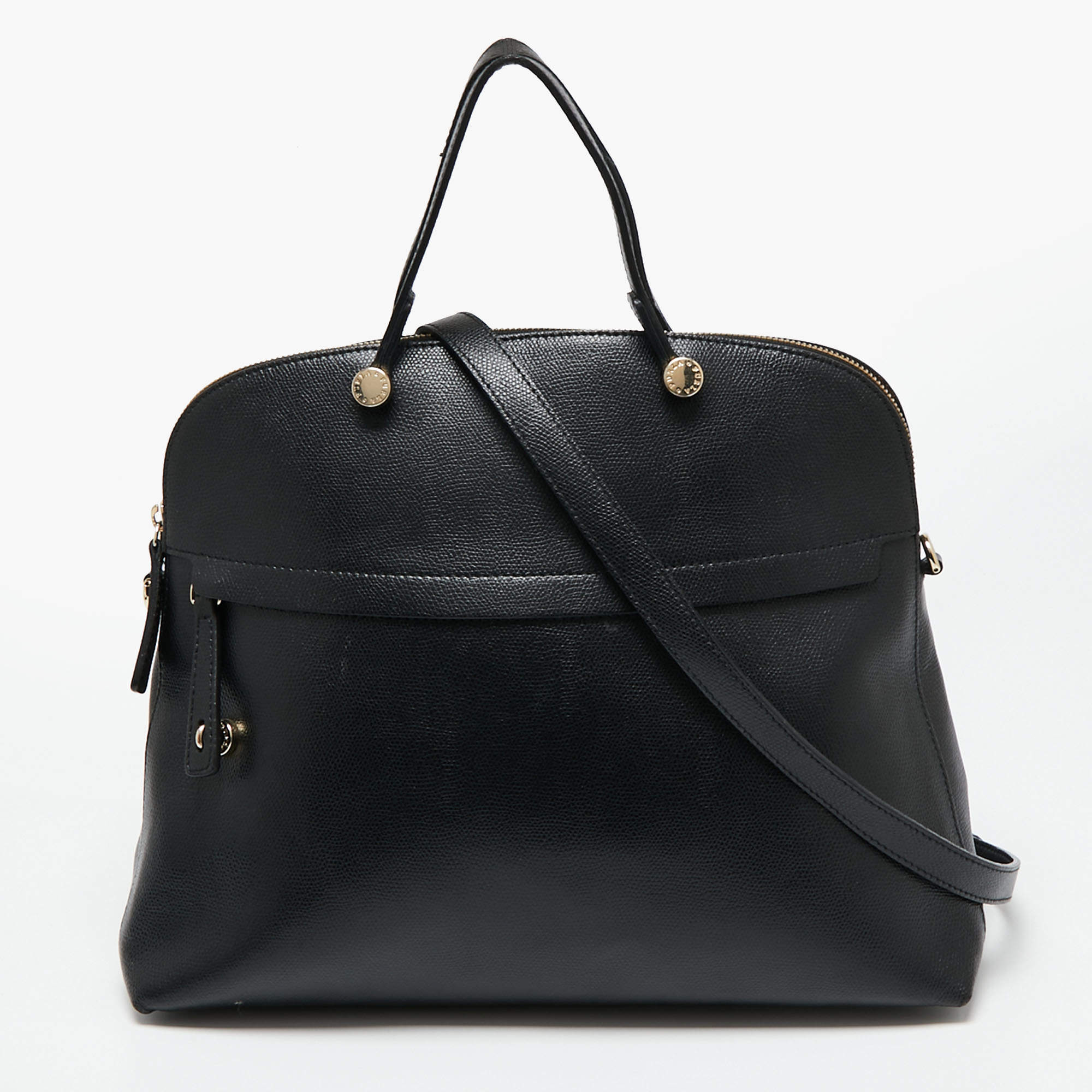 Pre Owned Furla Black Leather Piper Dome Satchel