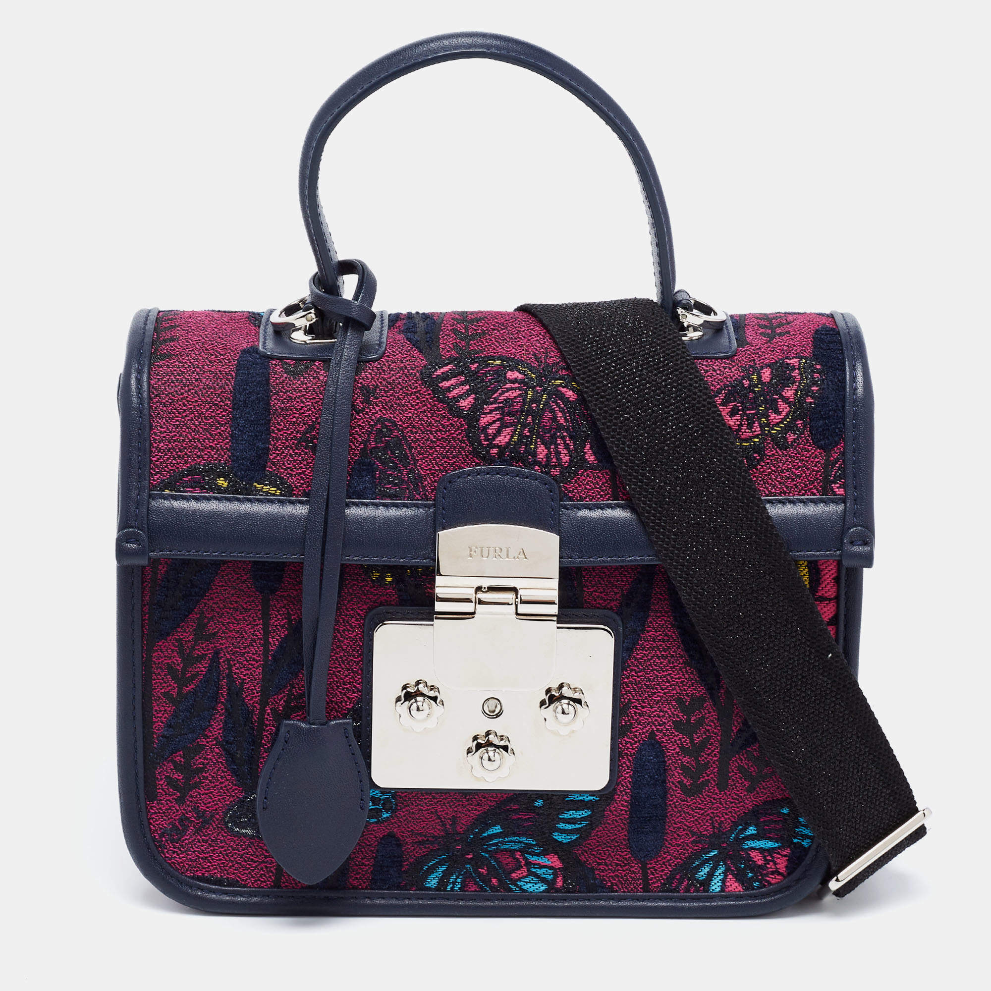 Pre Owned Furla Multicolor Jacquard and Leather Top Handle Bag