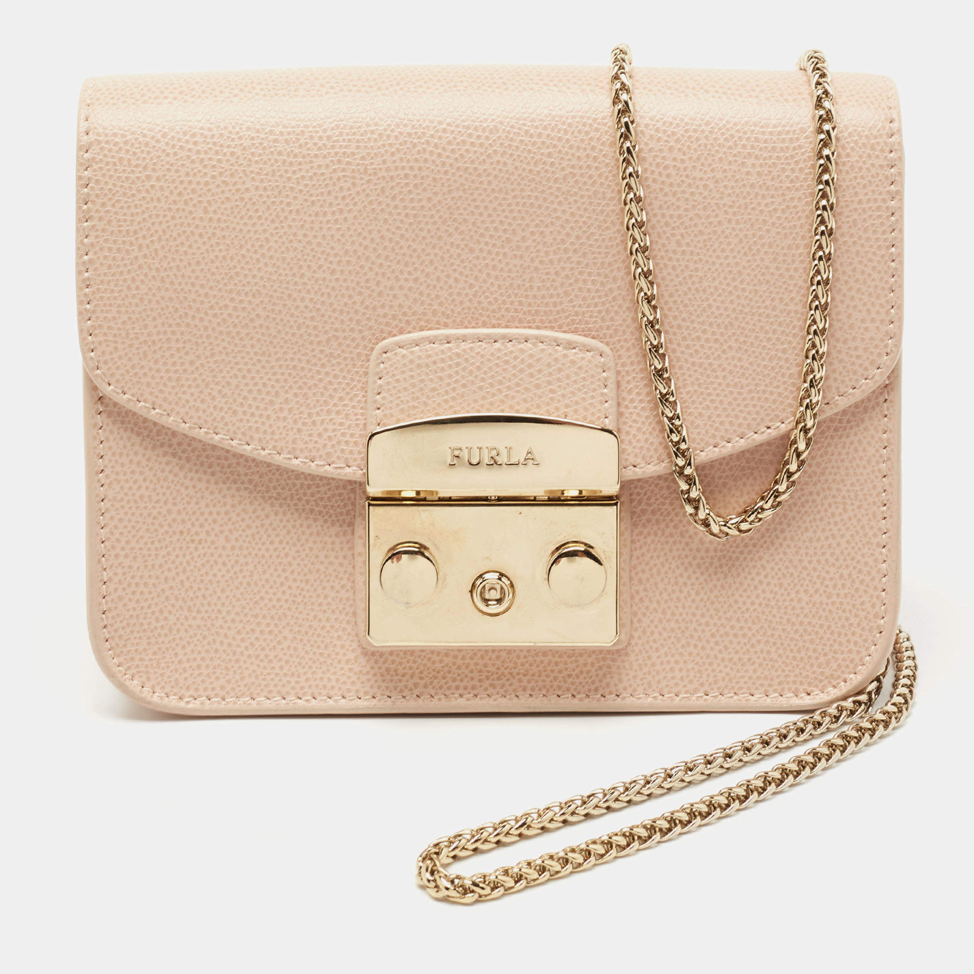 Furla Blush Pink Leather Mini Metropolis Crossbody Bag