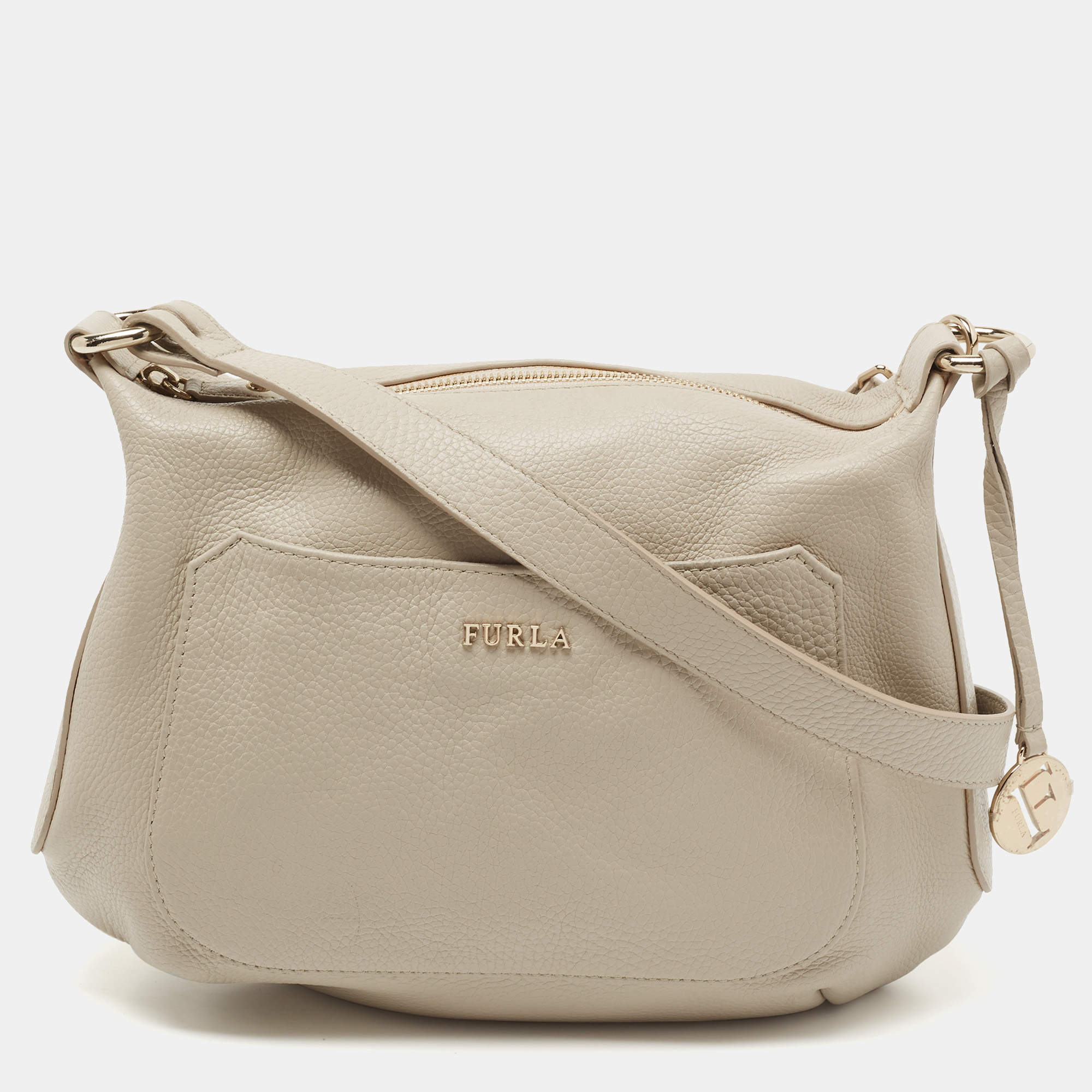Pre Owned Furla Taupe Leather Crossbody Bag