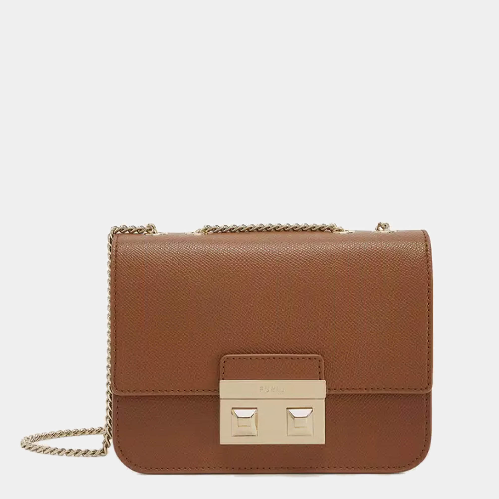 مملوكة مسبقًا Furla Cognac Leather Mini Bella Crossbody Bag