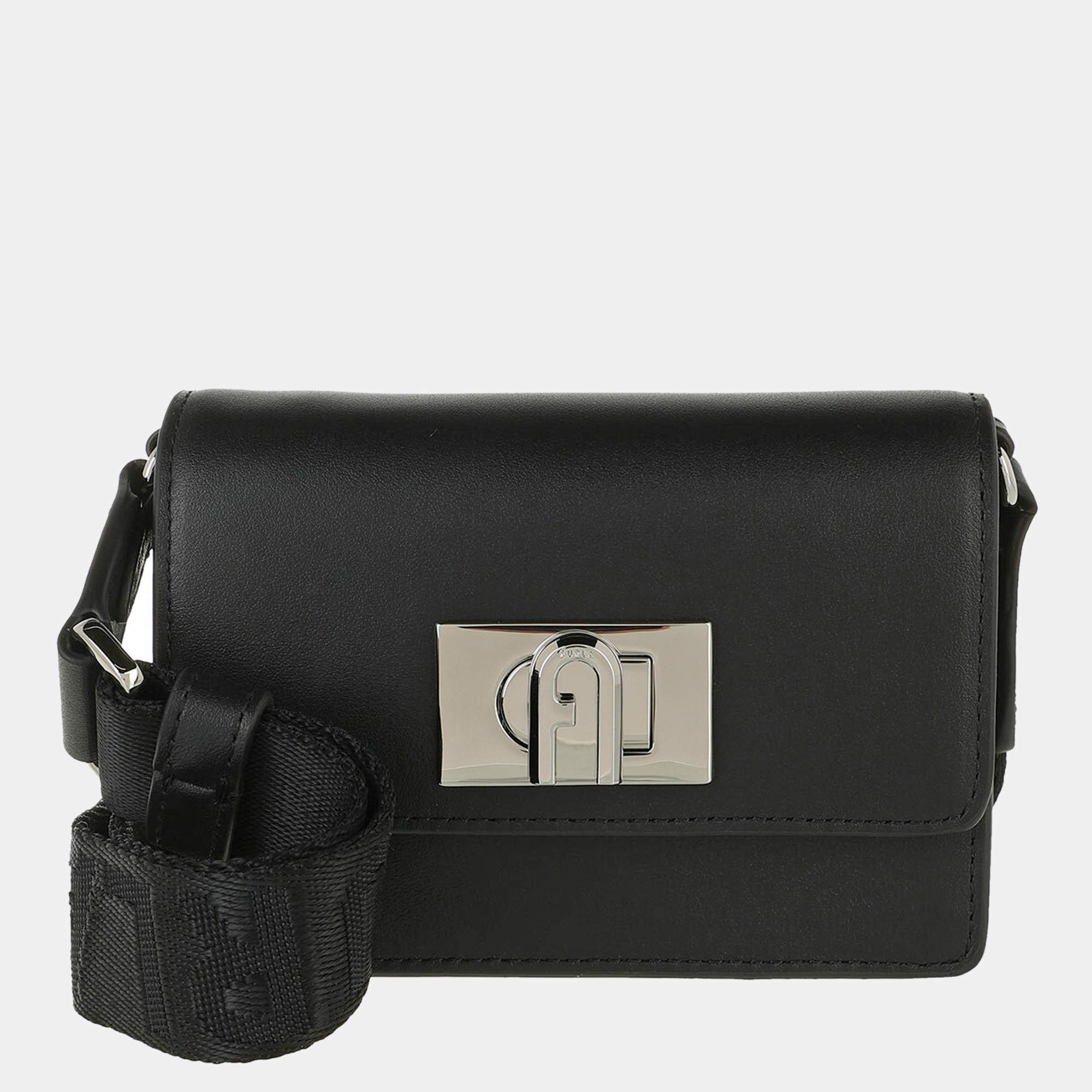 Pre Owned Furla Black Leather Micro 1927 Soft Crossbody Bag