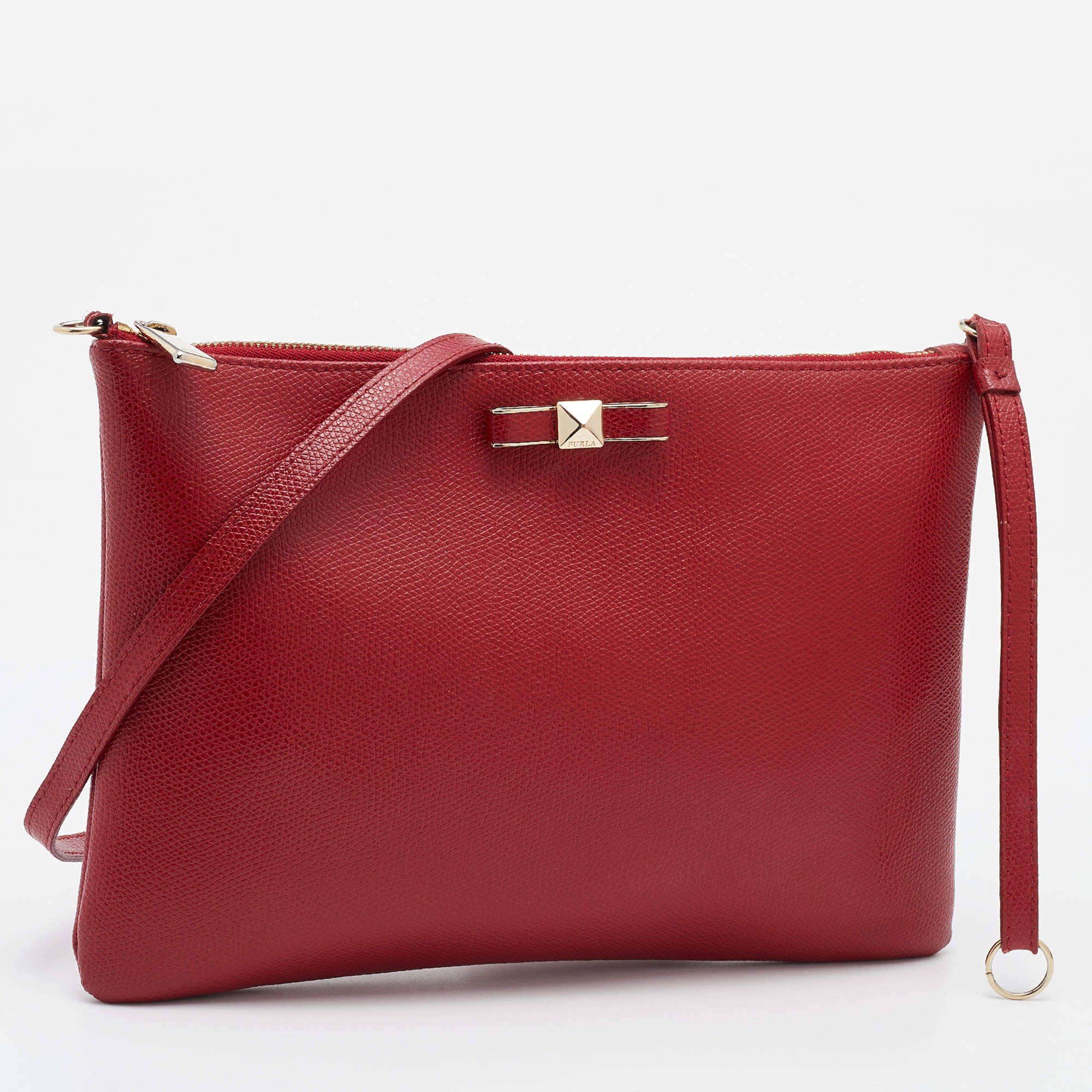 Furla Red Leather Zip Crossbody Bag