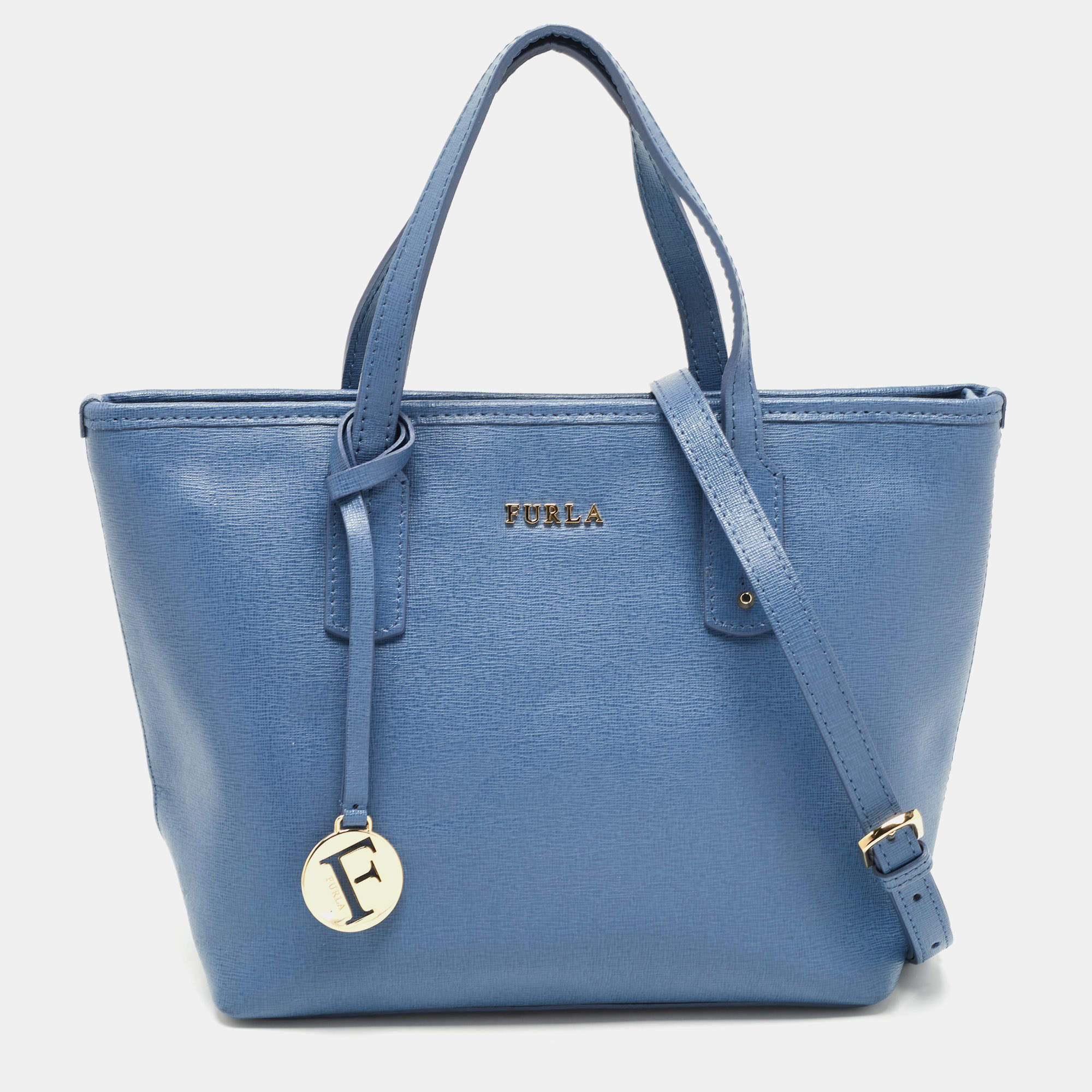 Pre Owned Furla Blue Leather Zip Tote