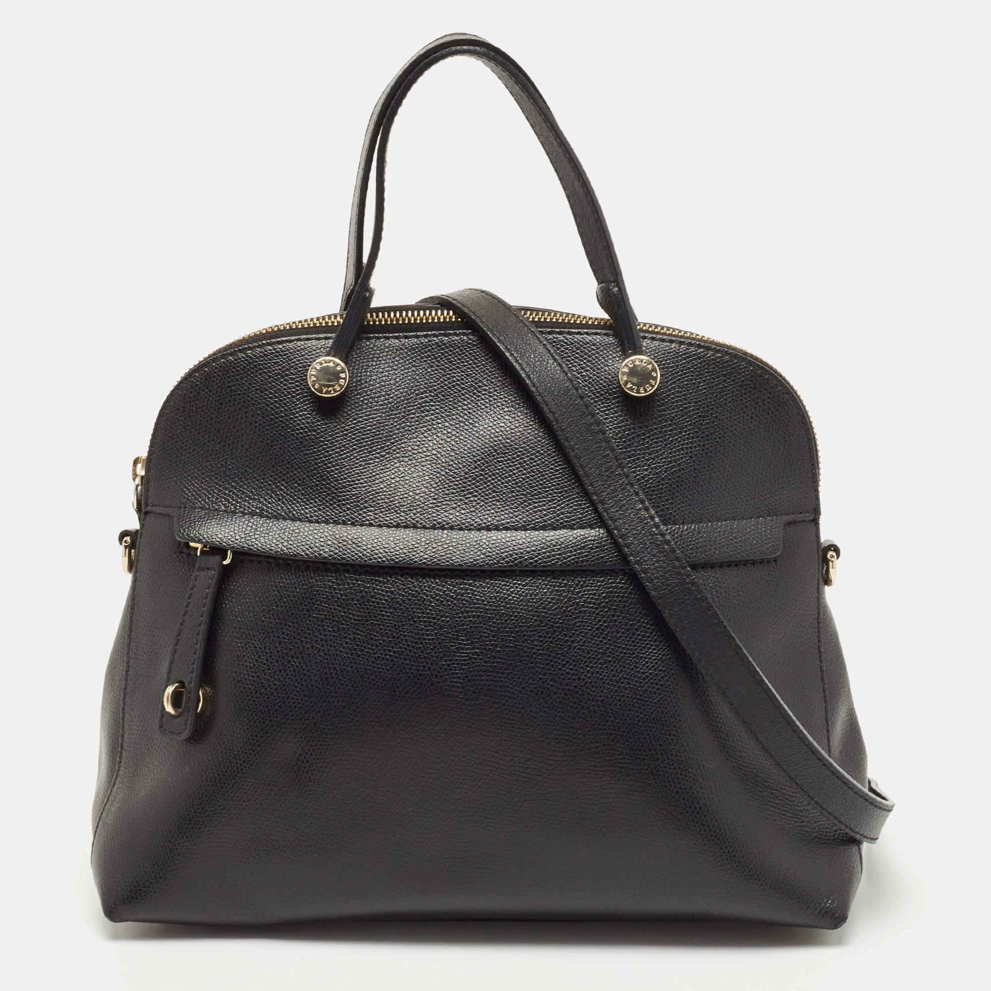 Pre Owned Furla Black Leather Piper Dome Satchel