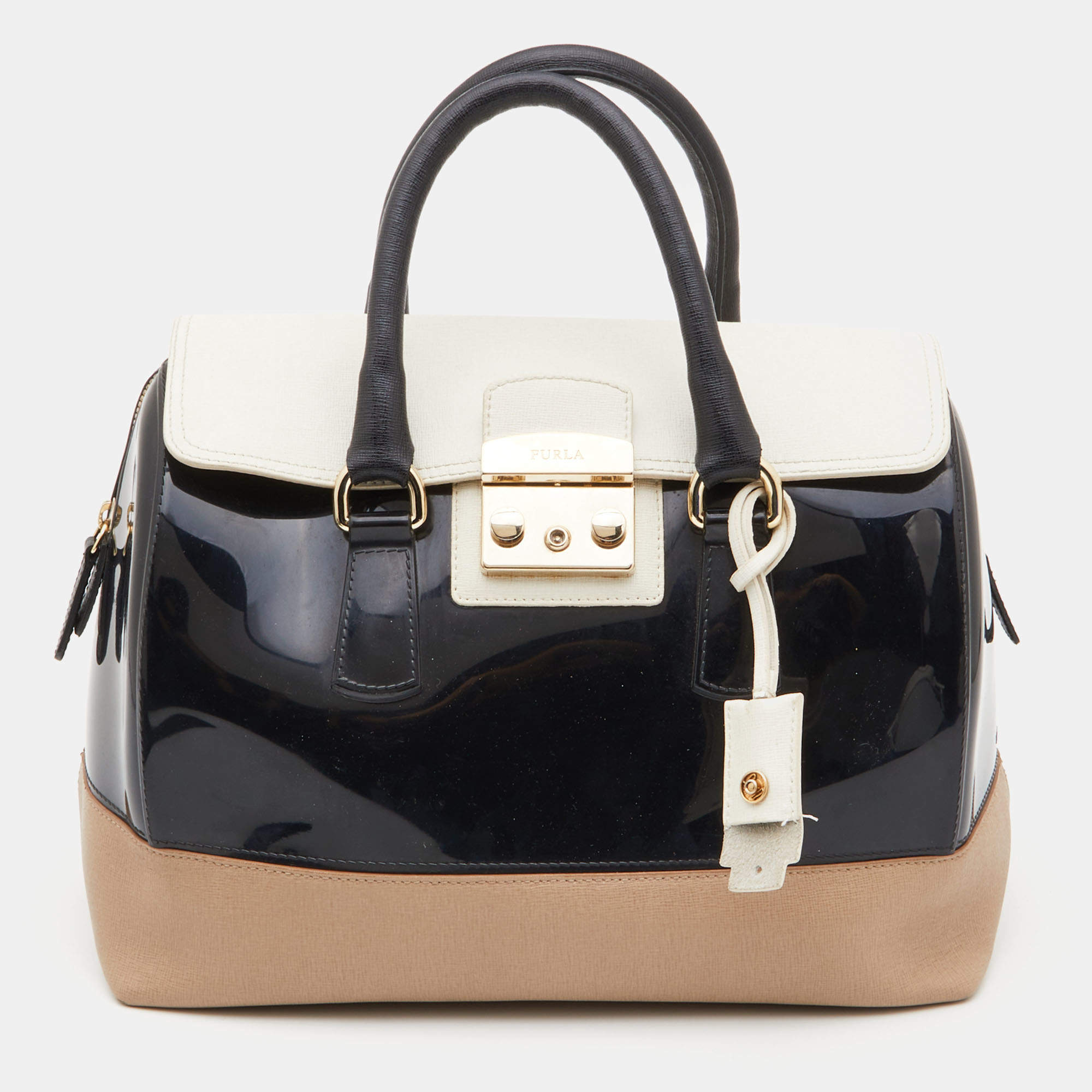 Pre Owned Furla Tricolor Rubber and Leather Candy Flap Satchel