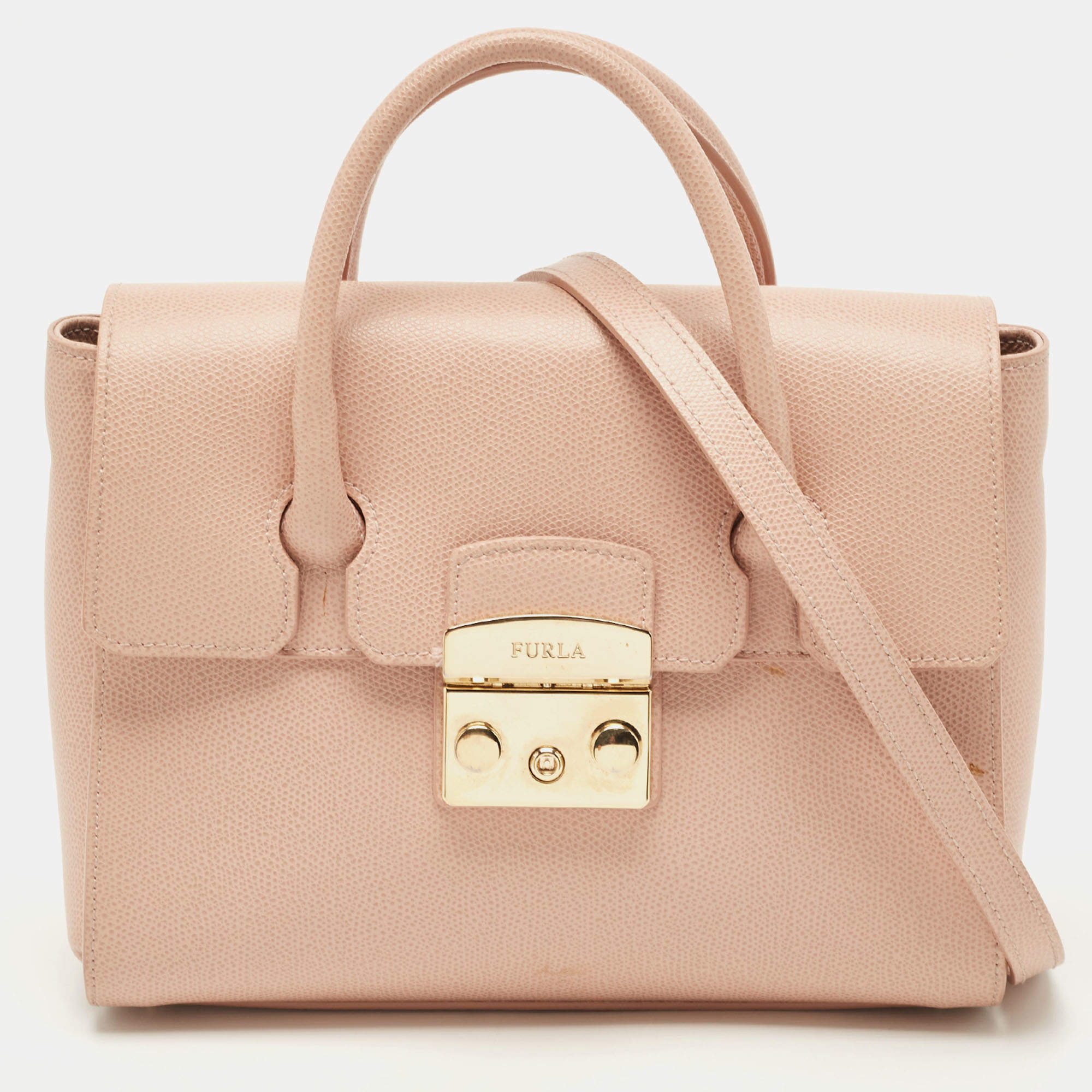 Pre Owned Furla Pink Leather Small Metropolis Tote
