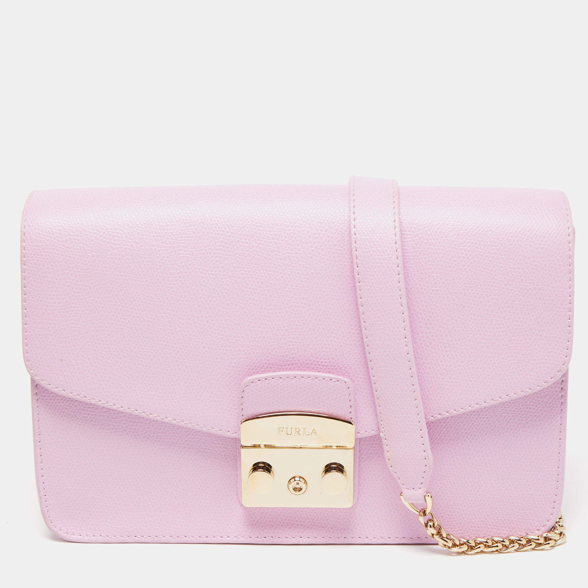 Pre Owned Furla Pink Leather Metropolis Crossbody Bag