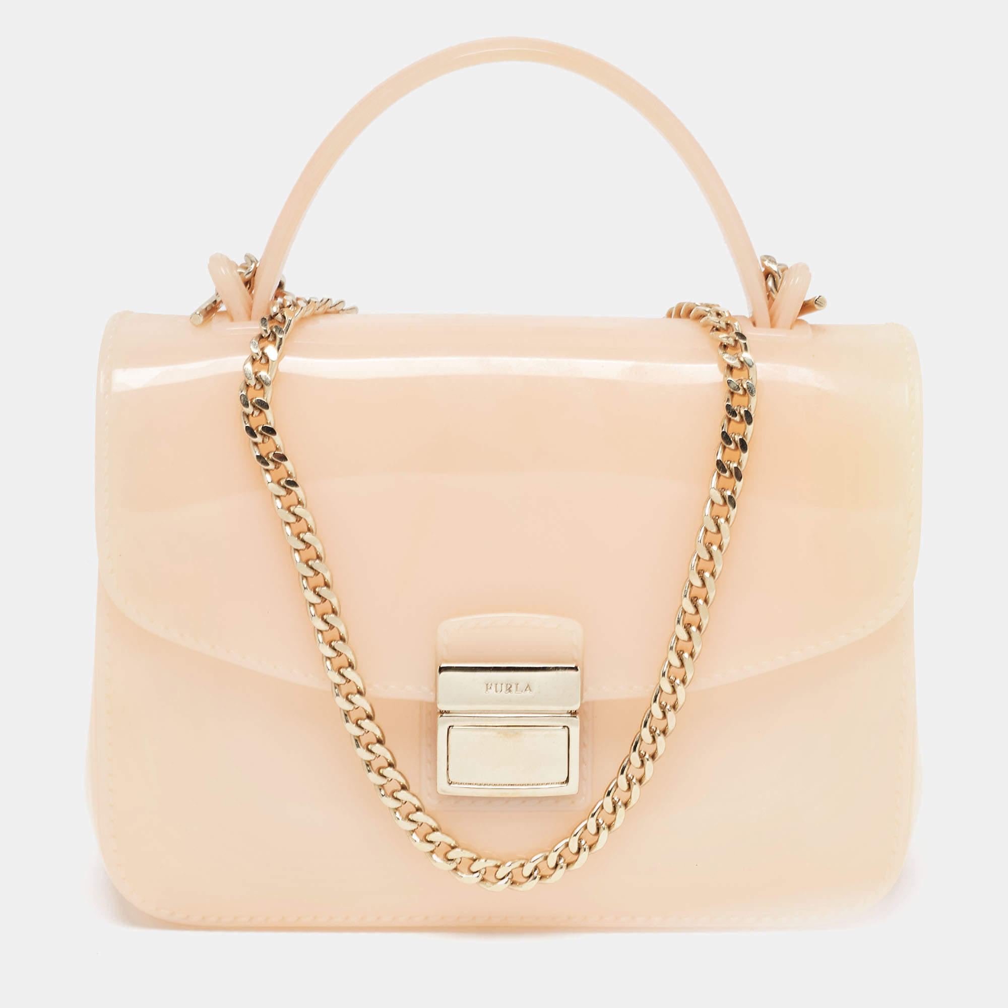 Furla Peach Rubber Candy Flap Top Handle Bag