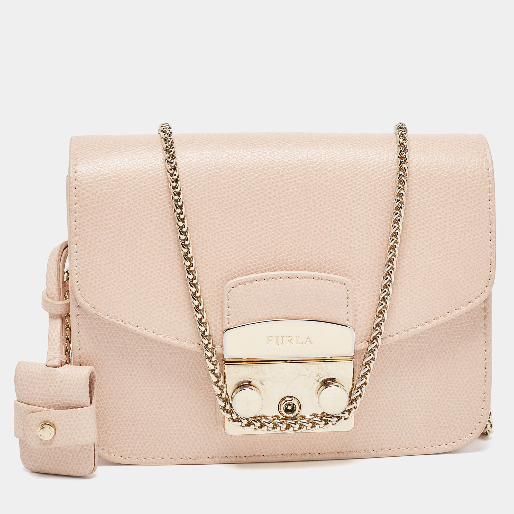 Pre Owned Furla Old Rose Leather Mini Metropolis Crossbody Bag