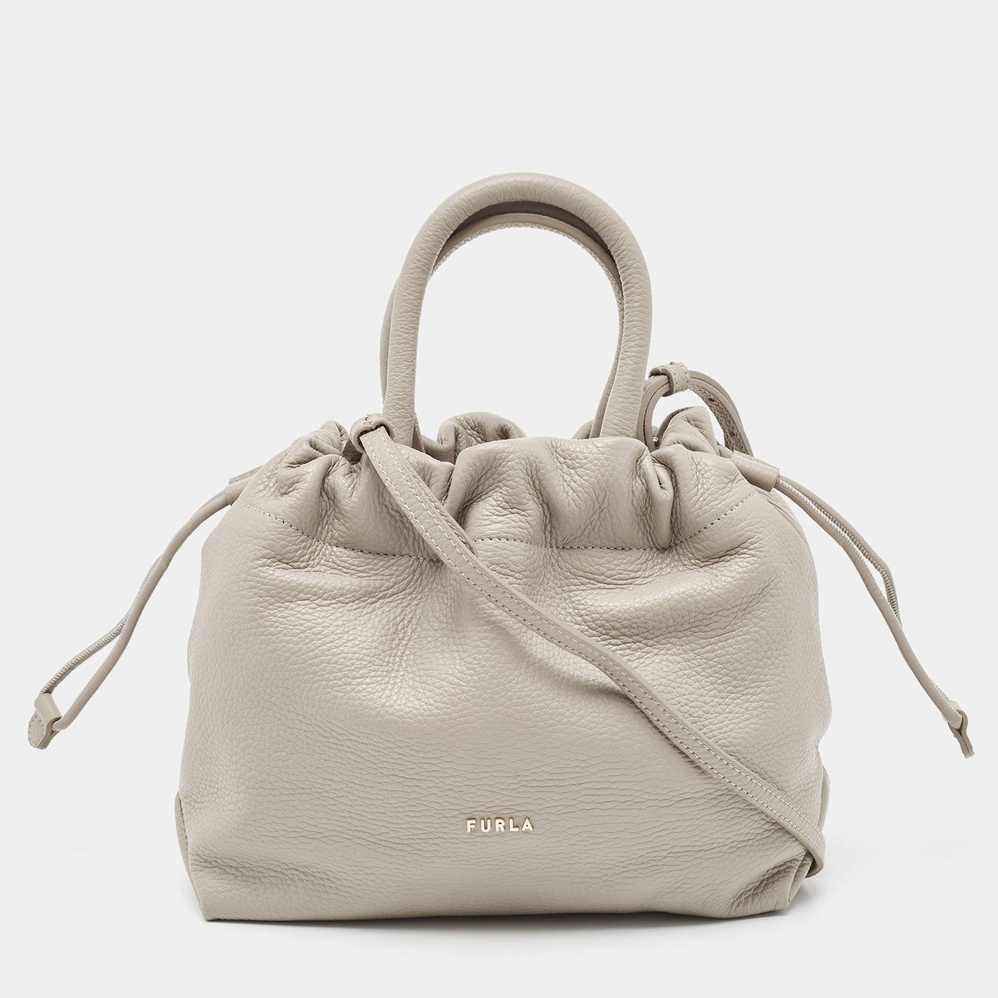 Furla Grey Leather Mini Bucket Tote