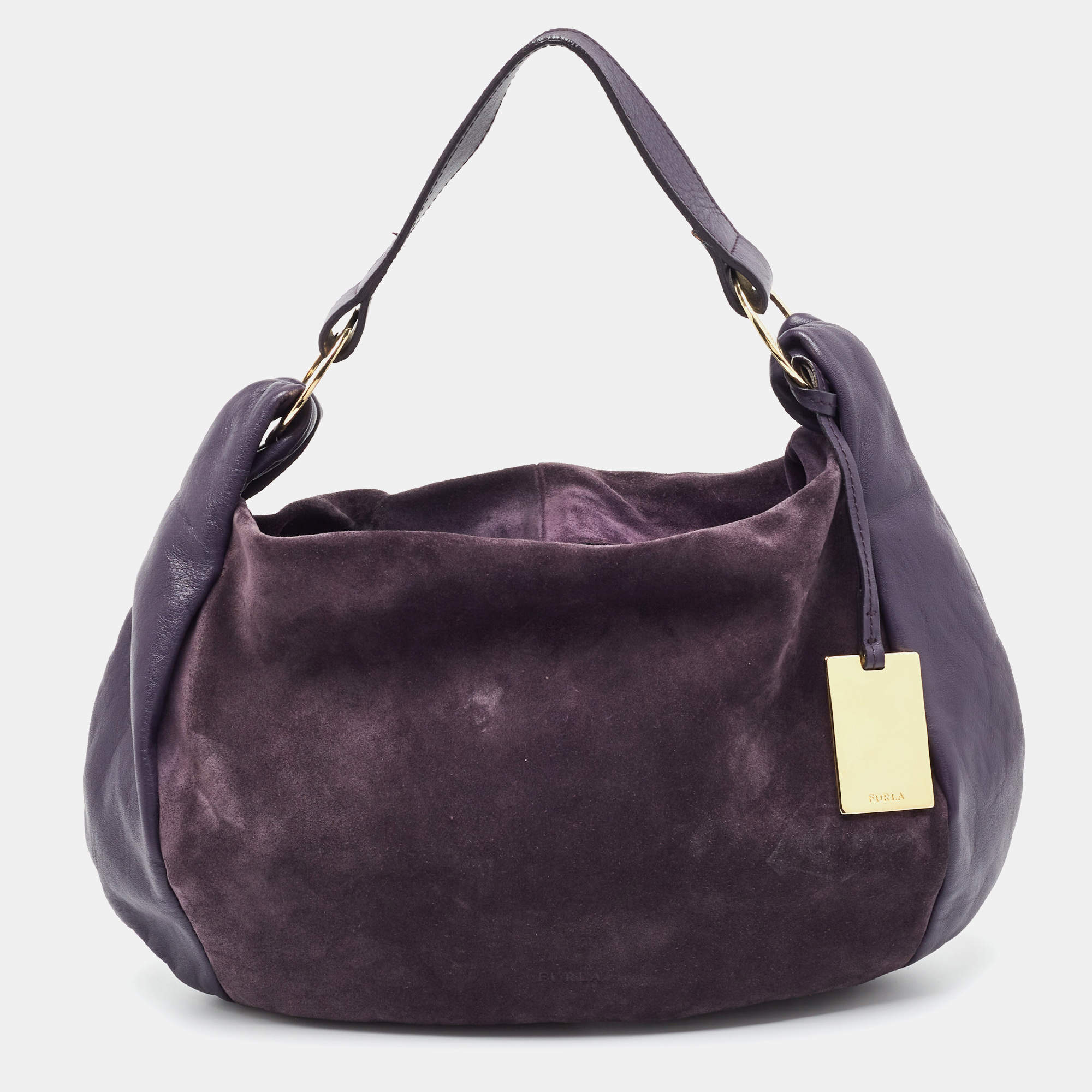 Pre Owned Furla Purple Suede and Leather Ring Handle Hobo