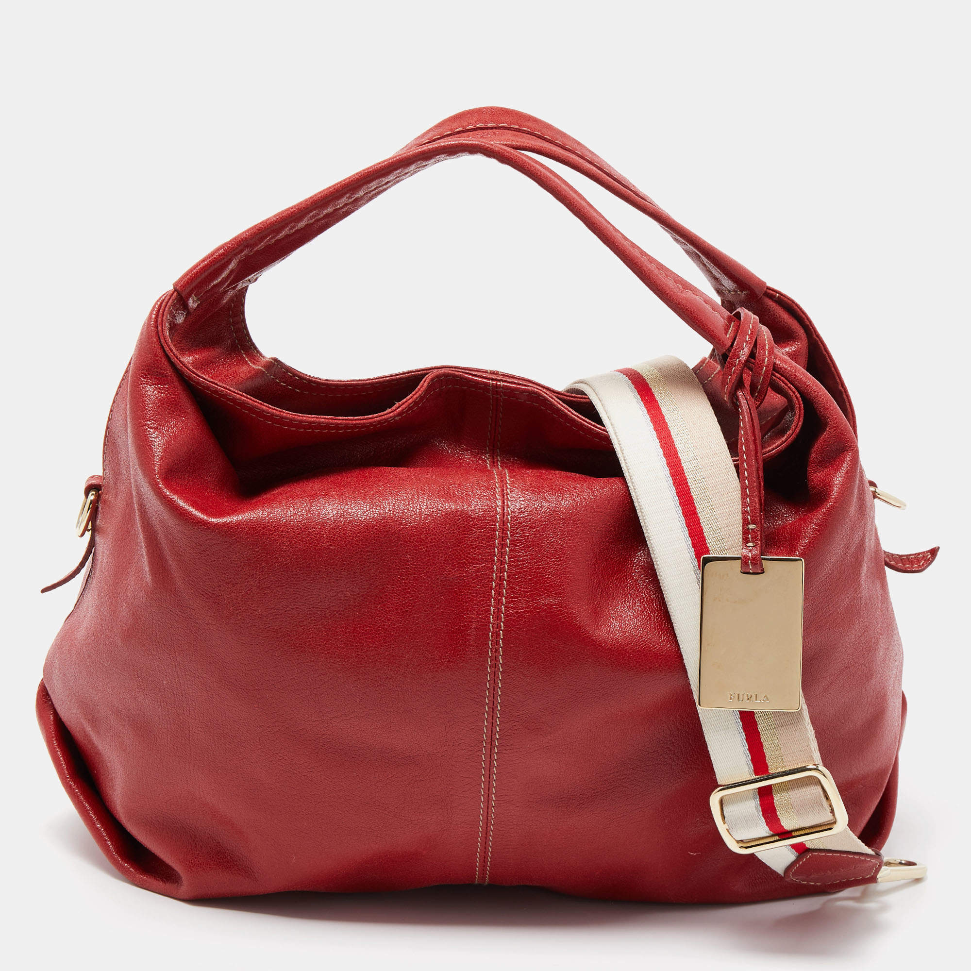 Pre Owned Furla Red Leather Hobo