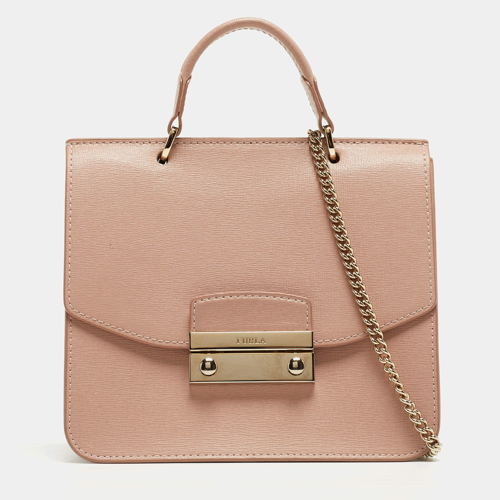 Furla Pink Leather Julia Top Handle Bag