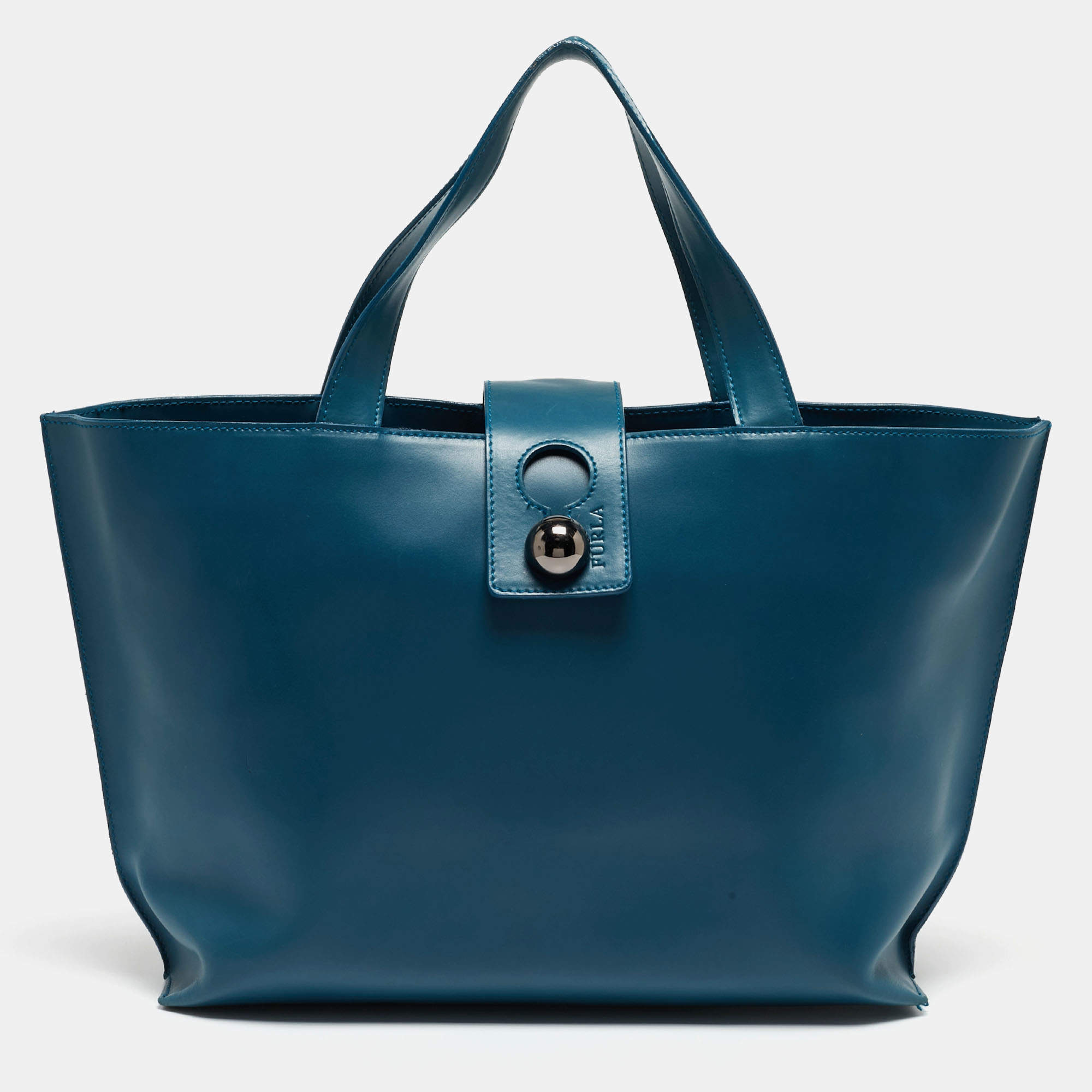 Pre Owned Furla Teal Leather Flap Tote